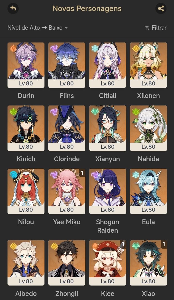 Conta Genshin AR 60 End Game, Conta Antiga + Personagens Meta
