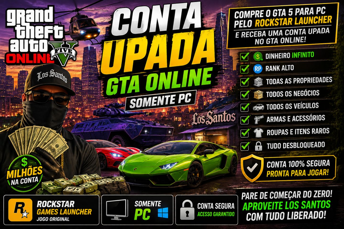 GTA 5 ONLINE PC CONTA COMPLETA COM TUDO DESBLOQUEADO!