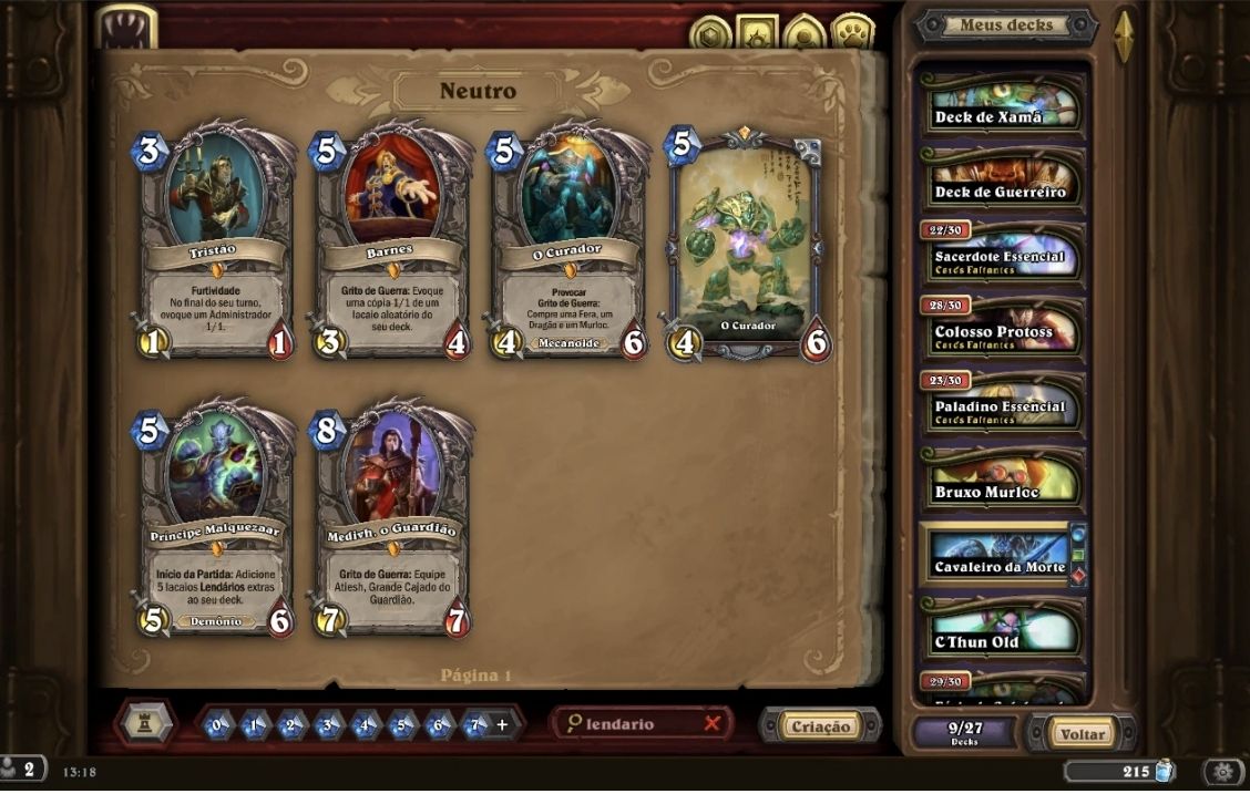 Conta de Hearthstone com muitas lendárias
