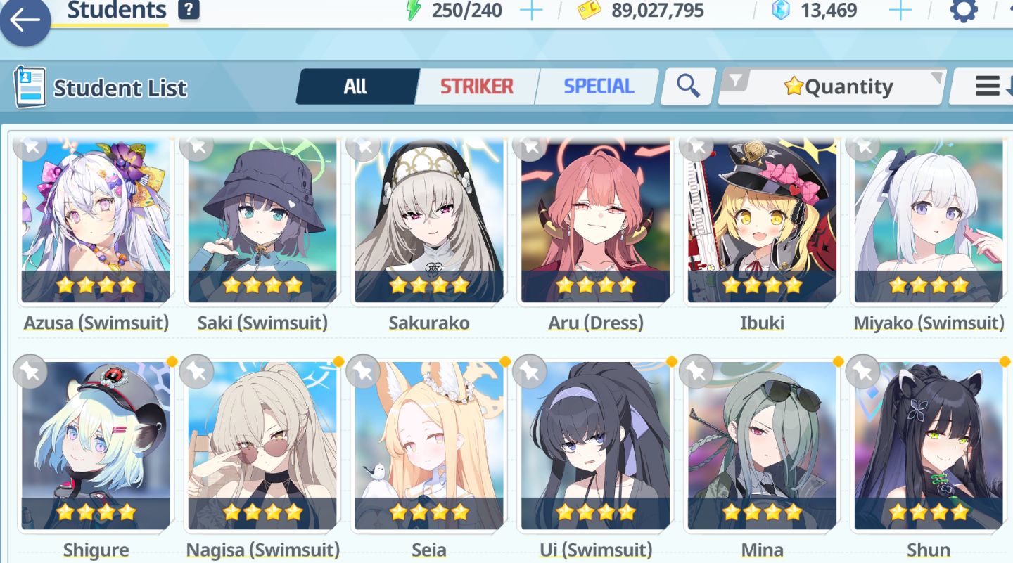 Conta Blue Archive End-Game | 208 Alunas