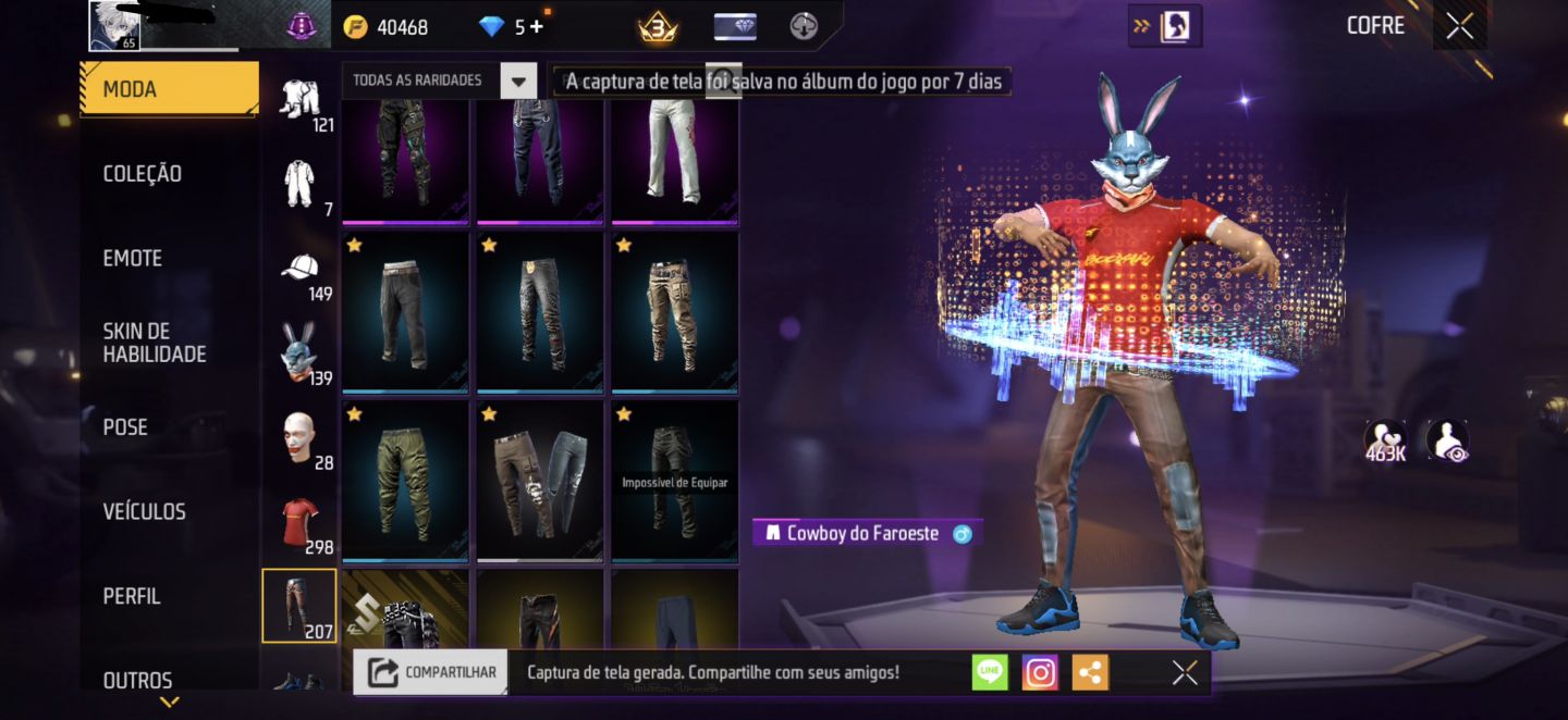 CONTA BRABA FREE FIRE, ANGELICAL ROXA + COELHÃO+MASCARA STEIKE E MUITO MAIS