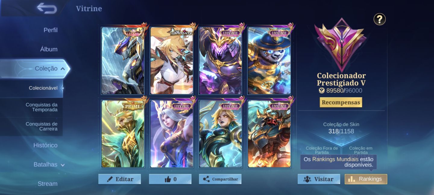 Conta Móbile legends Colecionador Prestigiado
