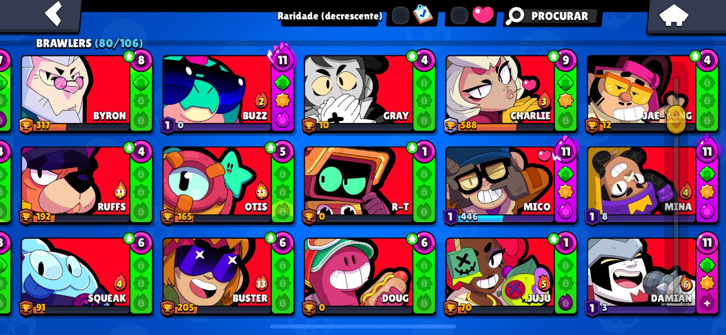 CONTA BRAWL STARS: 36K Troféus 80 Brawlers Vários Nível 11 56k Moedas e 325 Gema