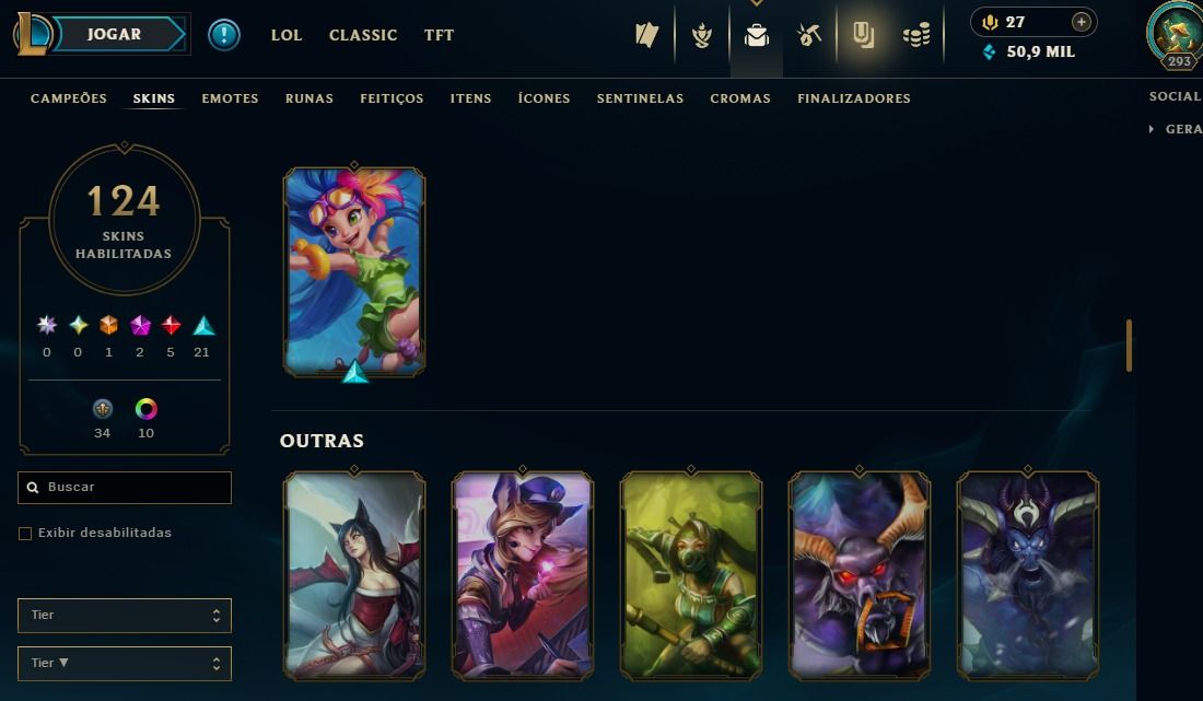Full Acesso - 124 Skins - Todos Campeões - Level 293 - 50 Mil Essencia Azul