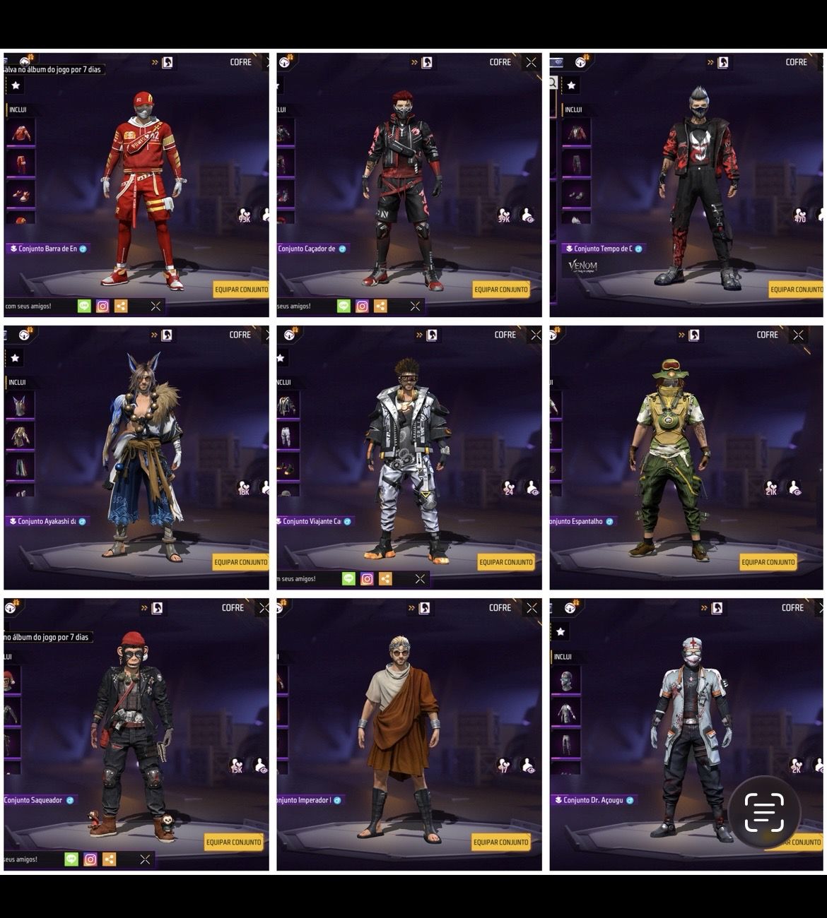 CONTA DE FREE FIRE GEMADA MASCULINA E FEMININA VETERANA 598 PEITAS PRIME 6