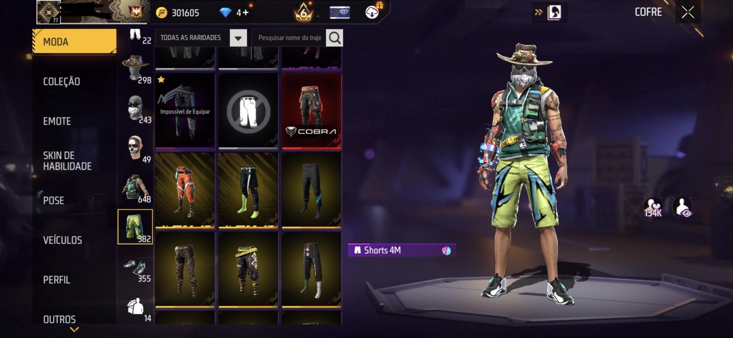 CONTA DE FF GEMADA STEAM PUNK+PRIME 6 + FREE FIRE+ PUNHOS + TOP CRIMINAL ROXO