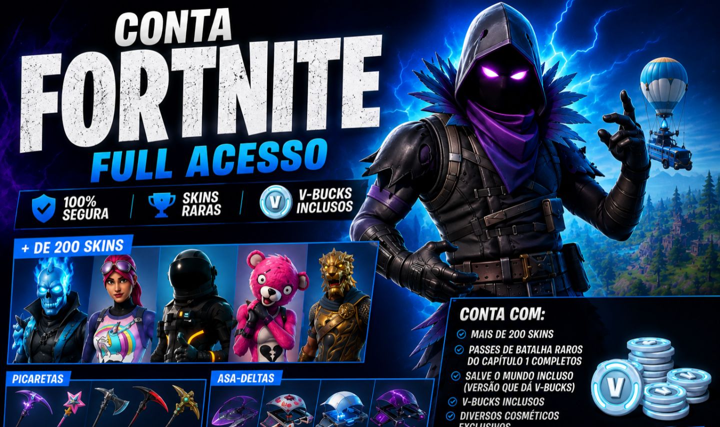 CONTA FORTNITE RARA +200 SKINS, SALVE O MUNDO(COM V- BUCKS)