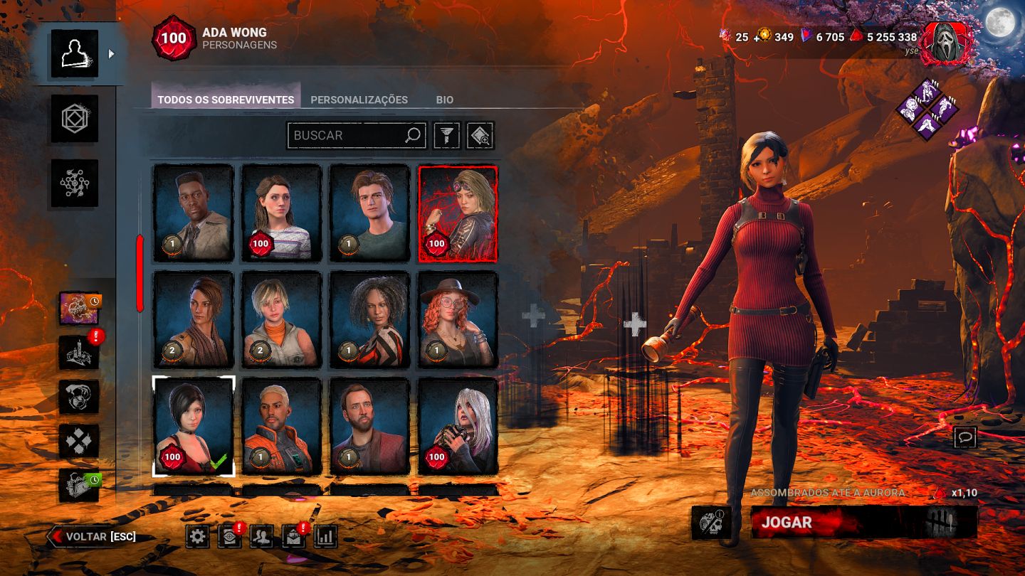 Conta DBD com bordas legacy, DLC do Myers, muitas skins e P100