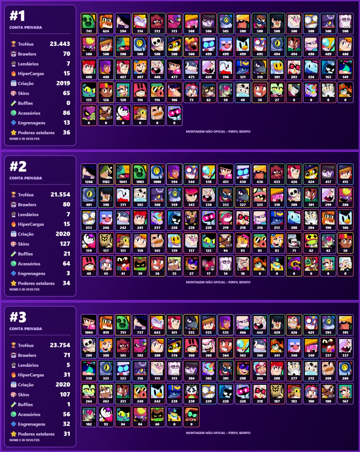 CONTAS BRAWL STARS BARATAS | SKINS, LENDÁRIOS E HIPERCARGAS | FULL ACESSO