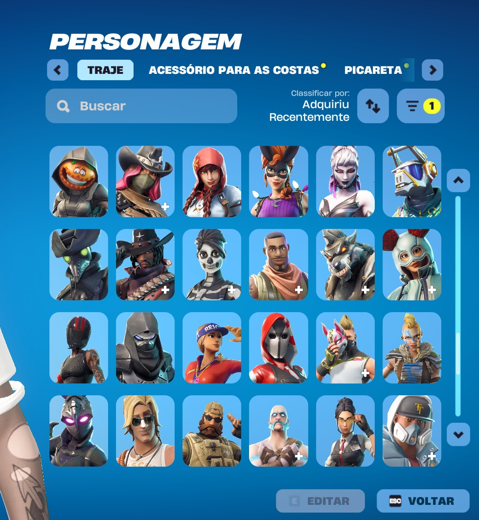 CONTA ANTIGA 175 SKINS ARIANA GRANDE, THE WEEKND, O CEIFADOR, 120 PICARETAS