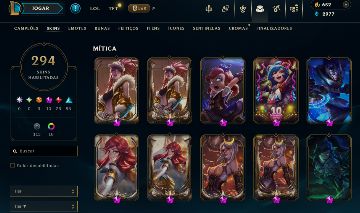 CONTA LEAGUE OF LEGENDS 294 SKINS + AKALI PRESTIGE, LUX PRESTIGE, VAYNE PRESTIGE