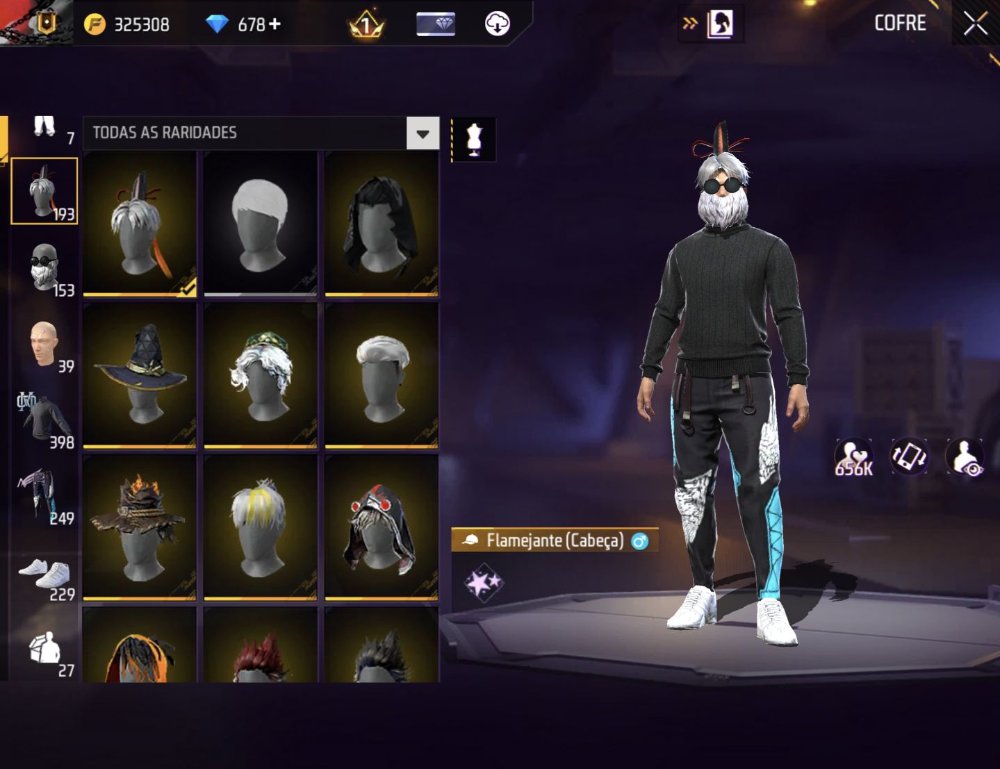 Conta de free fire com muitas skins boas barba do velho Angelical e muito mais