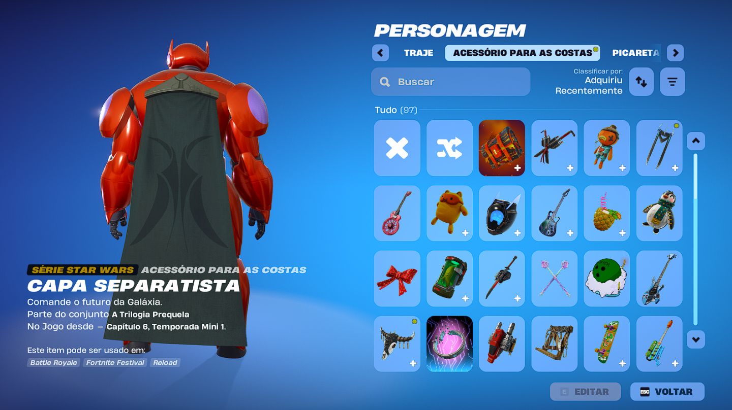 CONTA FORTNITE +200 ITENS - BAYMAX - VARINHA ESTELAR - 89 PICARETAS FULL ACESSO