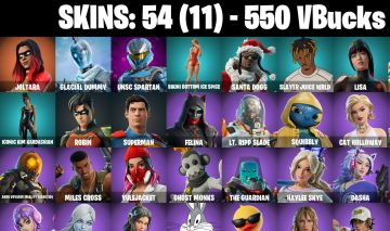 54 Skins - Superman, Unsc Spartan, Glacial Dummy, Santa Dogg, 550 vbucks