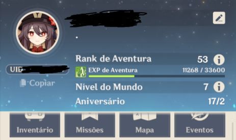 Conta Genshin F2P AR 53 com 4 personagens T5 e 2 armas T5
