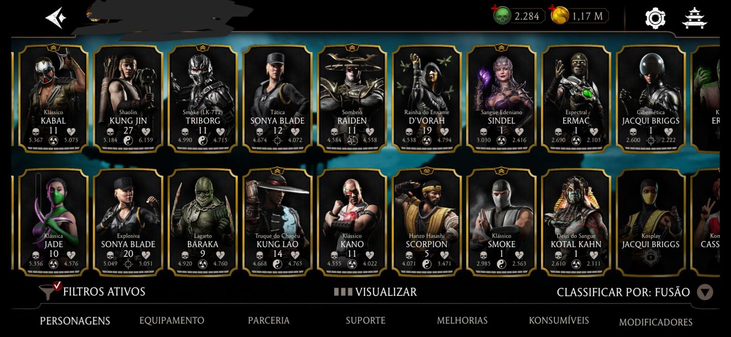CONTA MK MOBILE - 18 DIAMANTES (RAIN F4, LIU KANG) + 200 CRISTAIS DRAGÃO.