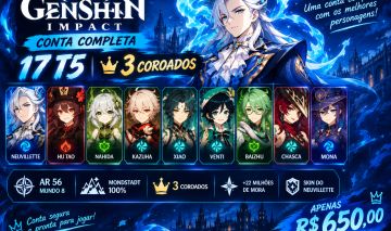 GENSHIN IMPACT AR56 | 17 T5 | NEUVILLETTE + SKIN | ARMAS 5 | 3 COROADOS