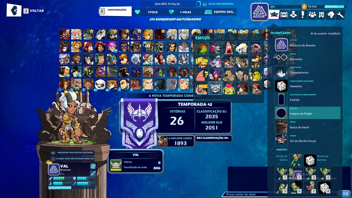 Conta brawlhalla com bastante skin e tudo mais