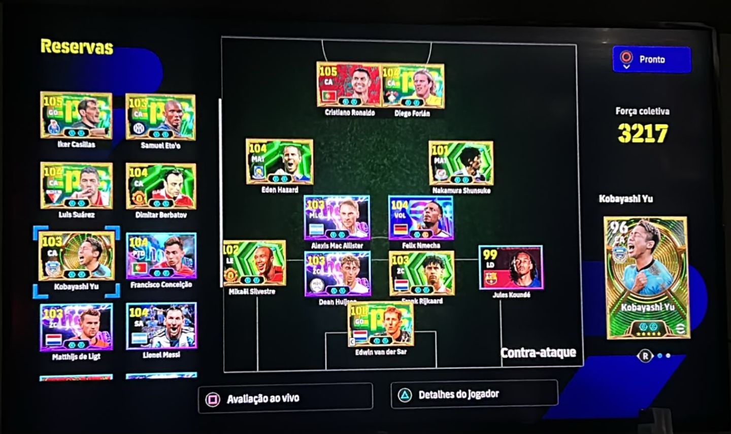 CONTA EFOOTBALL PS4/PS5 COM VAN DE SAR 108, CR7 105 , HAZARD, ETOO E + 100