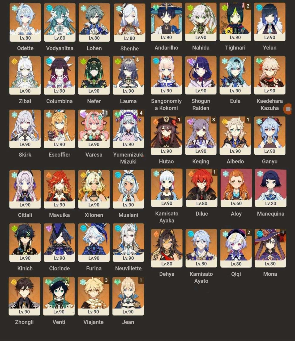 CONTA GENSHIN 90x5 TODOS OS ARCONTES