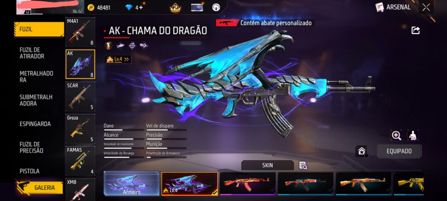 Conta free fire com angelical, armas tributadas
