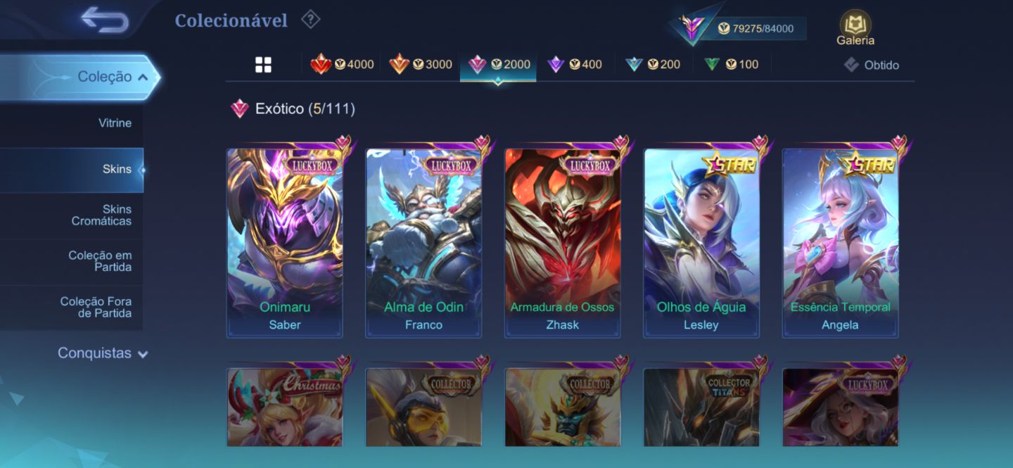 Conta Mobile Legends Alto Investimento passe e star ativos Skins Premium