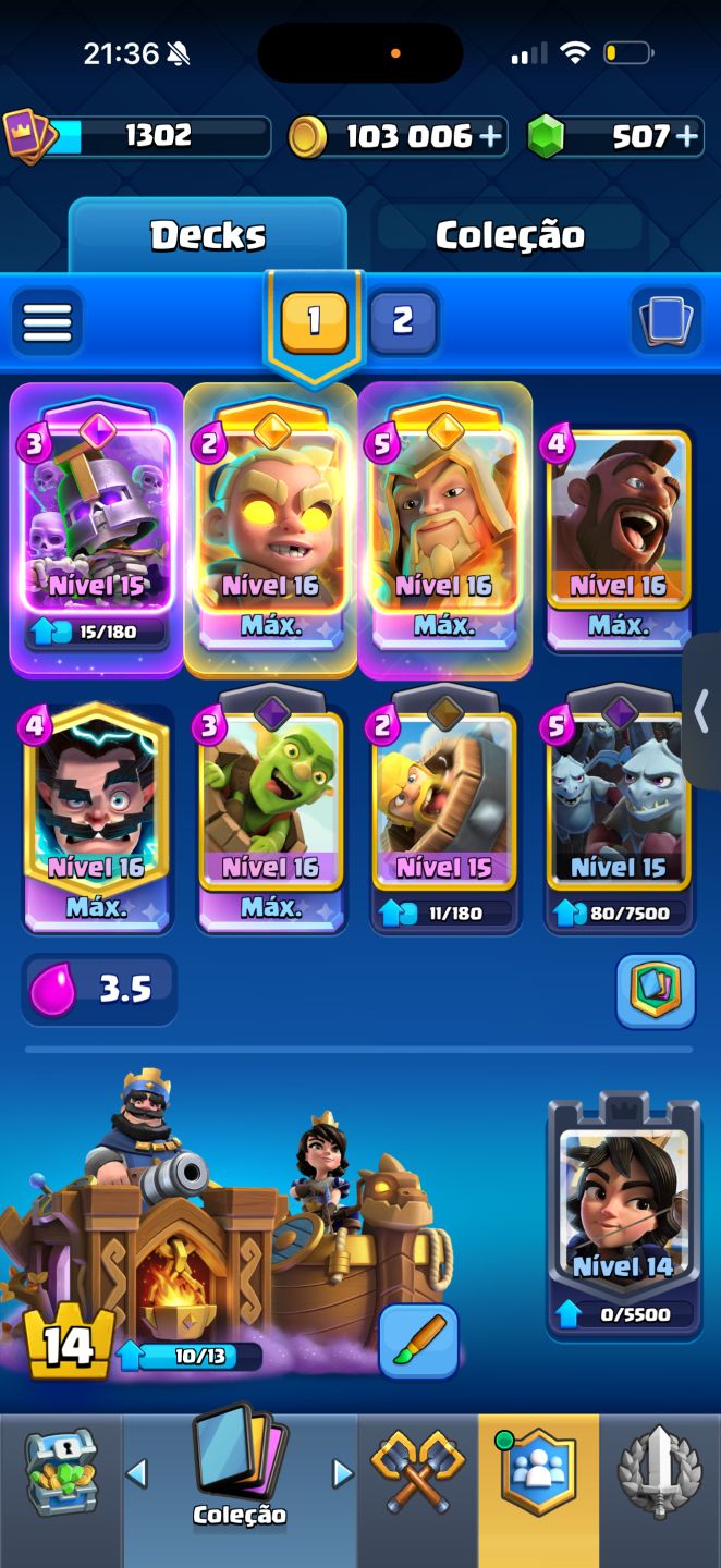 CONTA CLASH ROYALE DECK NÍVEL 15/16 FULL