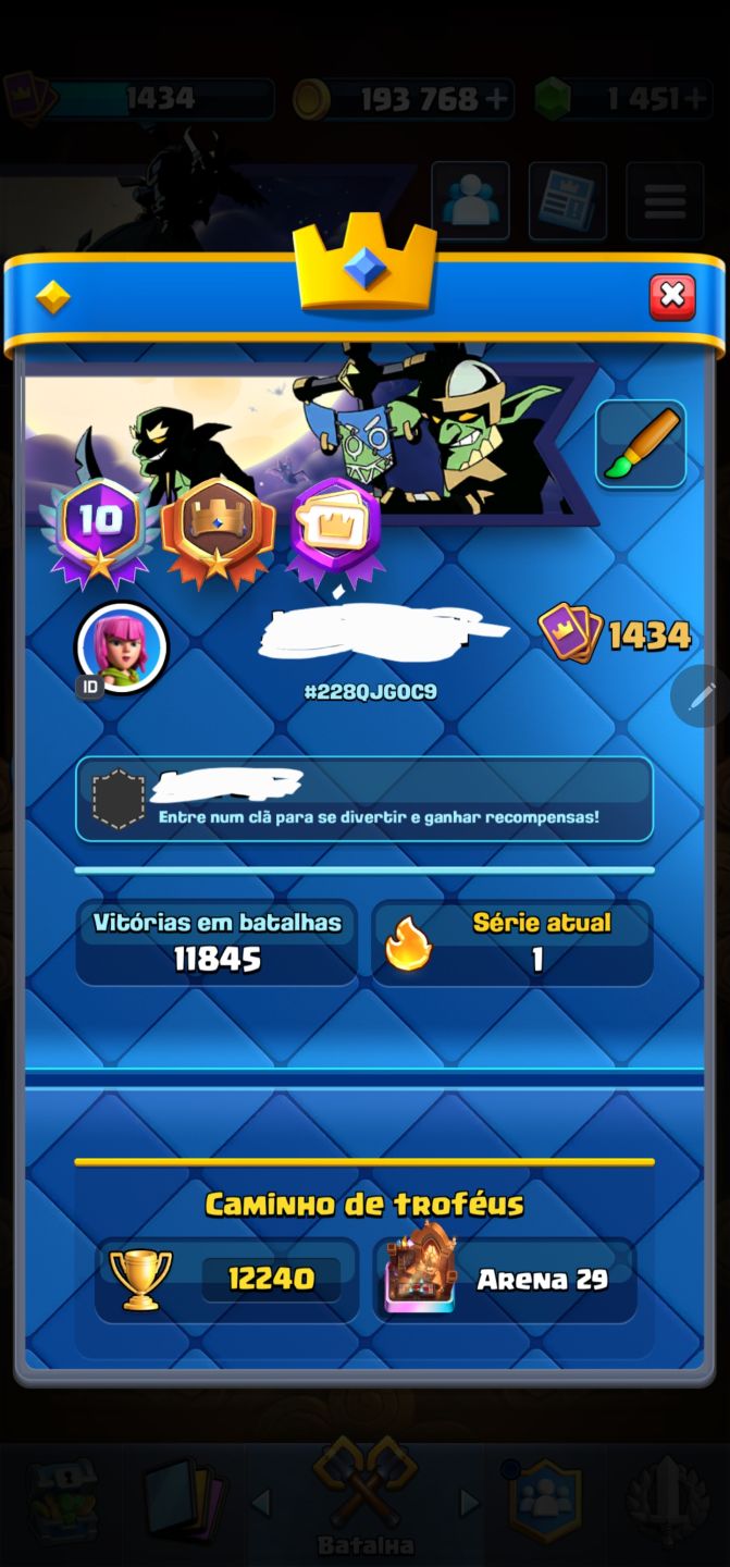 CONTA CLASH ROYALE | 12.2K TROFÉUS (ARENA 29) | 122/122 CARTAS (100%) | NÍVEL 16