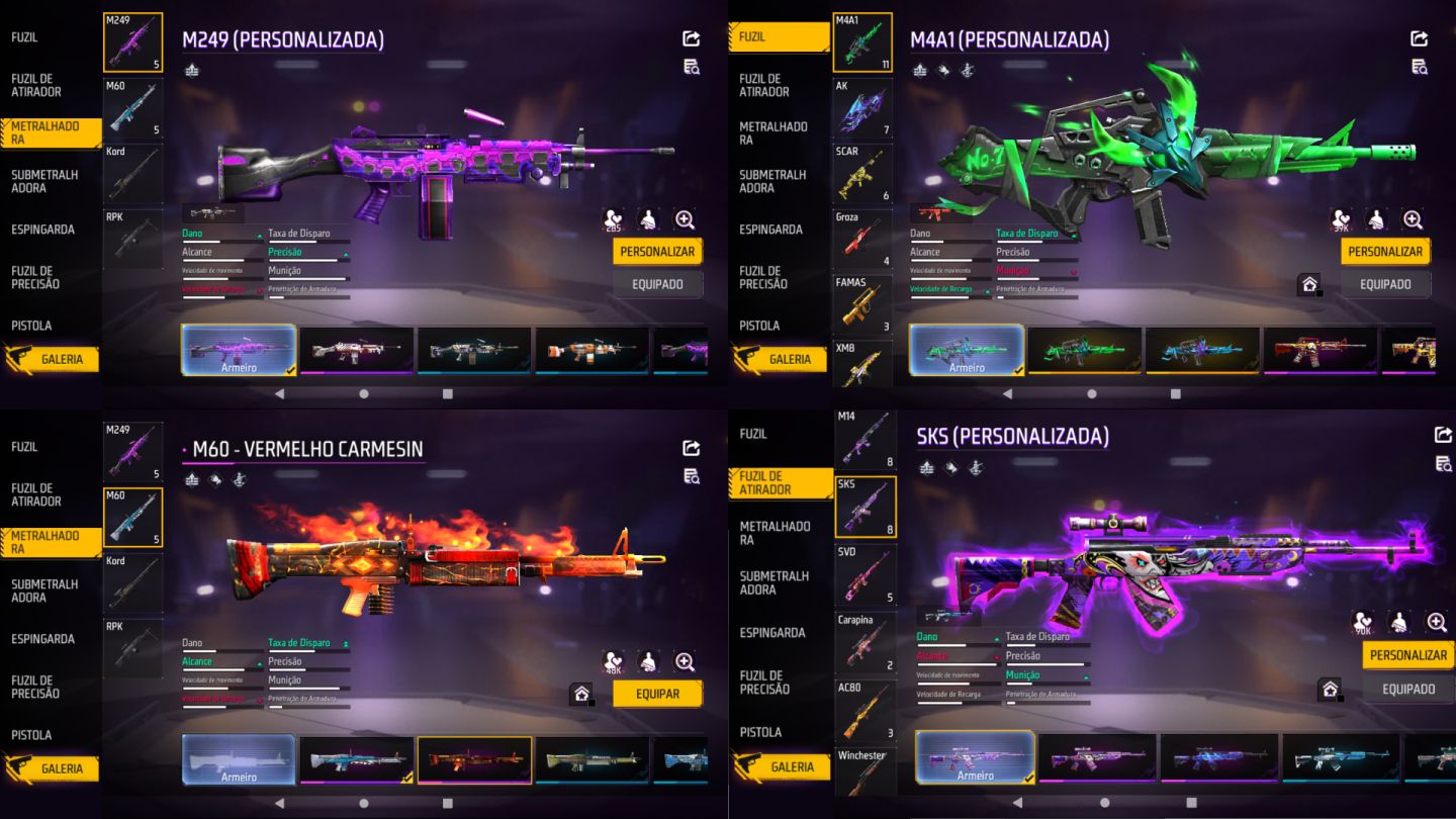 CONTA FREE FIRE | 7 ANOS | LVL 66 | FEMININA E MASCULINA | COLECIONADOR
