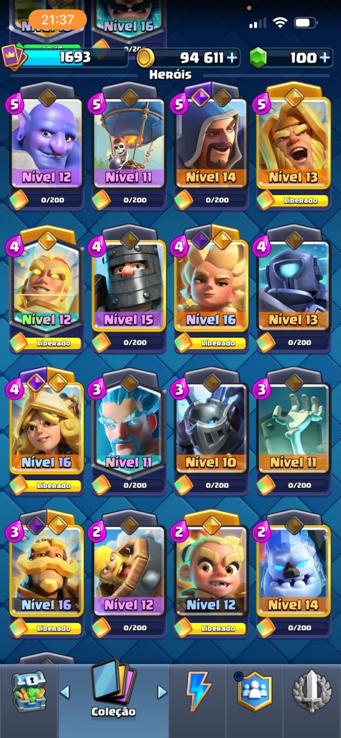 CONTA CLASH ROYALE | 123/123 CARTAS | CARTAS NÍVEL 16 + HERÓIS + EVOLUÇÕES