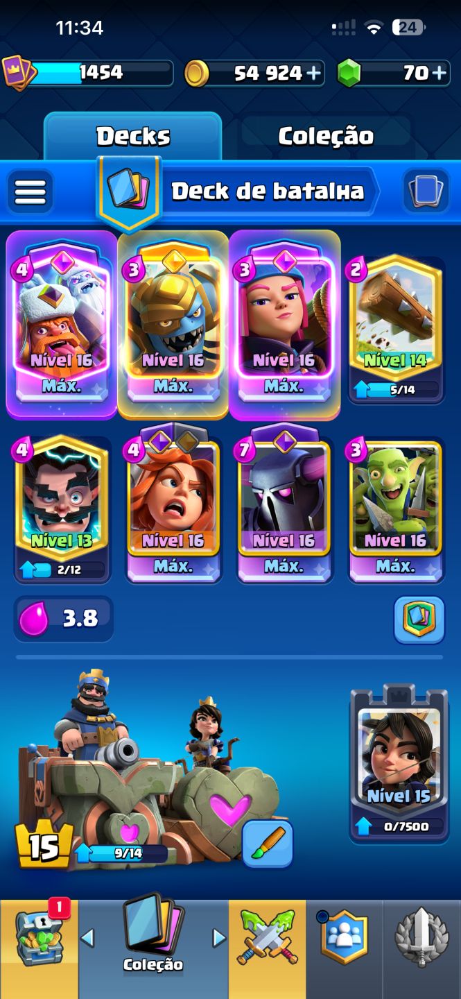 Conta clash royale arena 29 nivel 15