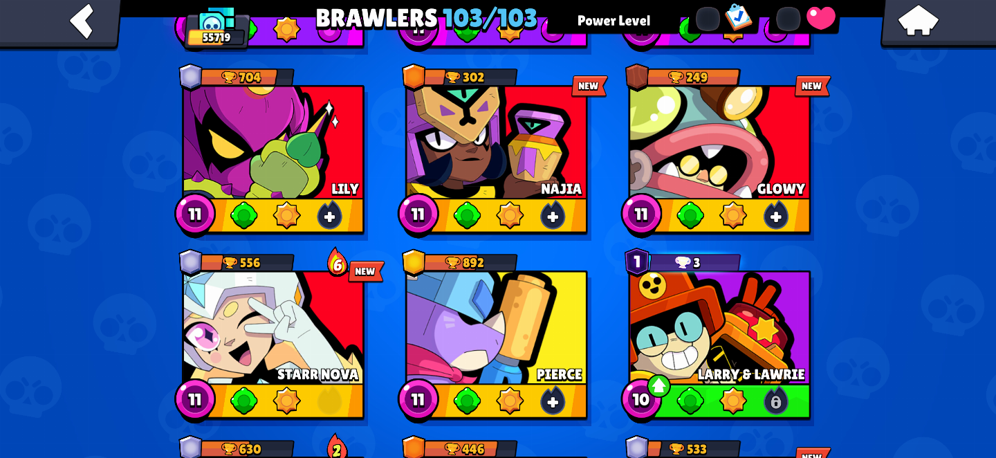 [55K TROFÉUS]CONTA FULL BRAWLERS(103/103)-25 HYPERCHARGES-MUITOS LEVEL 11 FULL
