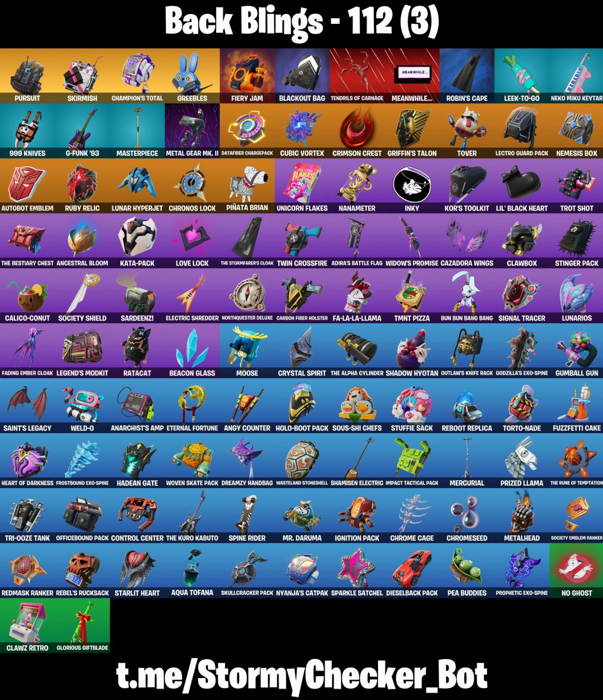 CONTA FORTNITE DUMMY SUPREME, AURA, COLOR RUSH 120 SKINS