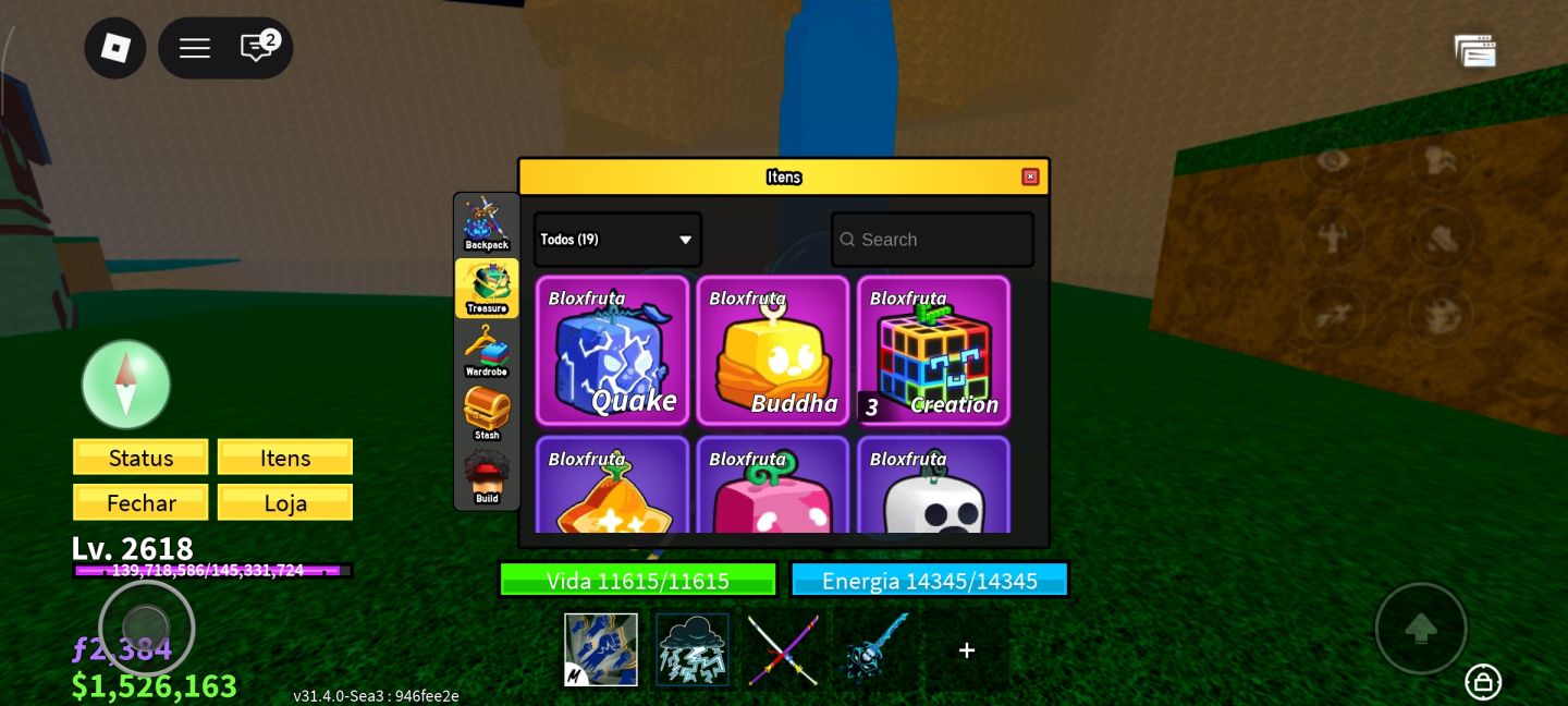 Conta Blox Fruits Quase Full game pass (Skin limited no Roblox Custando 4k!!)