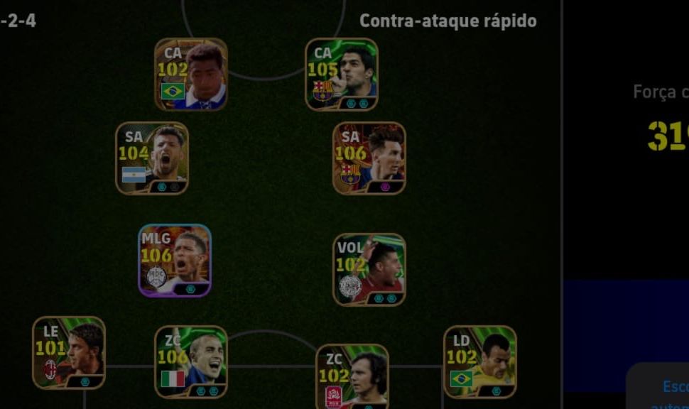 Conta efootball repleta de cartas raras messi 106 rooney aguero romario etc