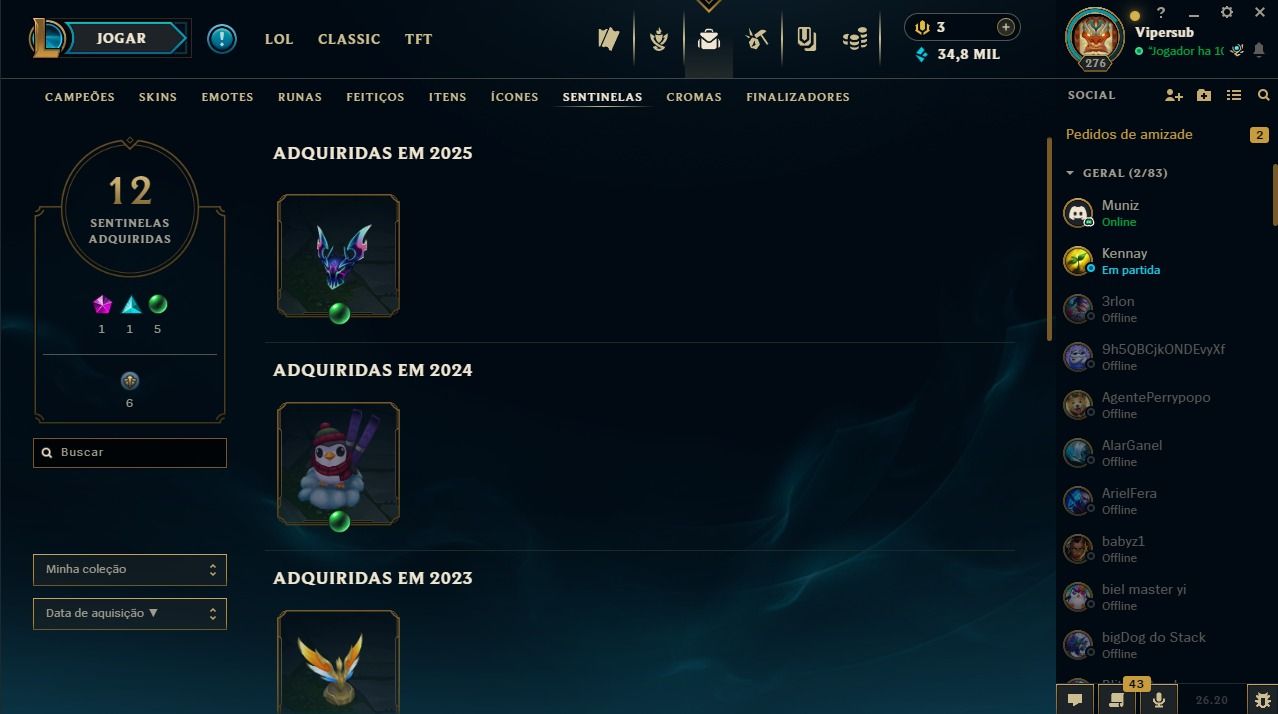 CONTA SMURFF 15 ANOS / NV 278 / 111 SKINS + EMOJIS + SENTINELAS