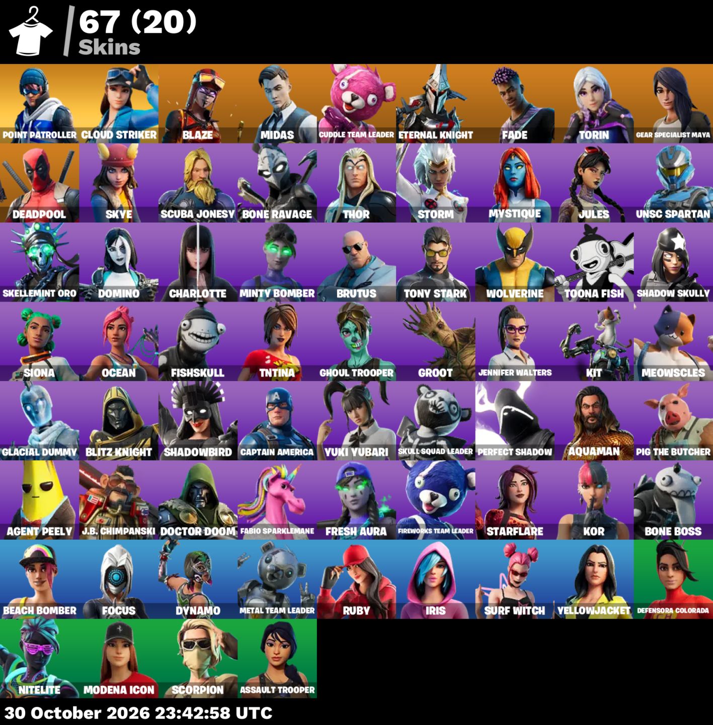 Conta de Fortnite com 67 Skins / Midas / Point Patroller / Deadpool / Kor