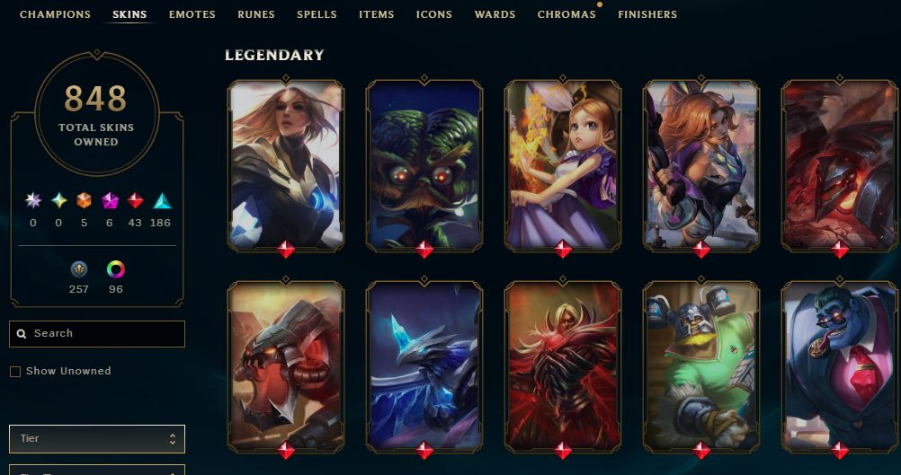848 SKINS, 108 CHROMAS - CONTA DE LEAGUE OF LEGENDS