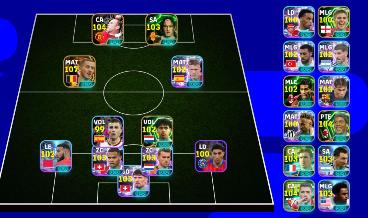 Conta efootball Mobile Éden Hazard 109 + Ronaldinho 104 + Totti 105