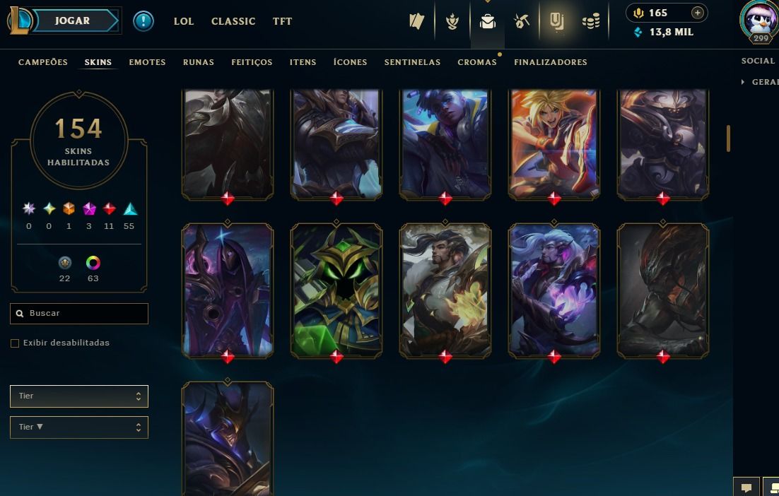 Full Acesso - 154 Skins - 150 Campeões - Level 299 - Platina