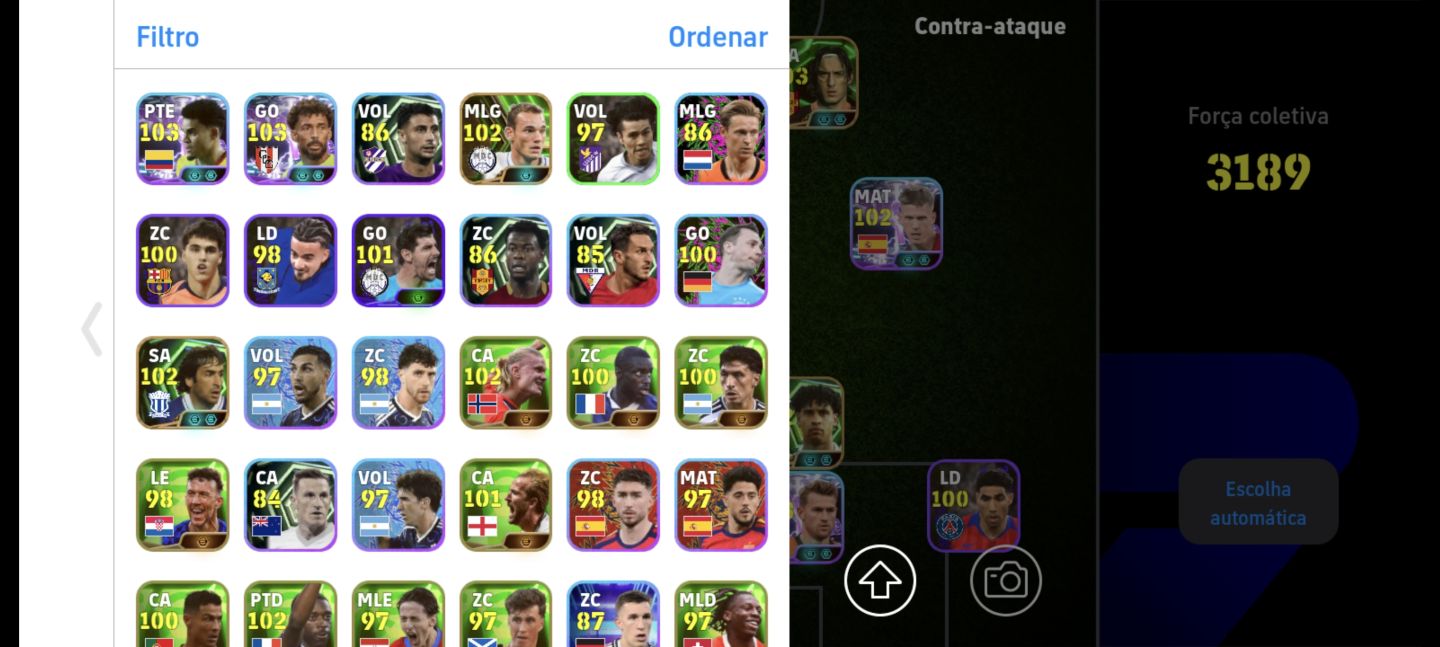 Conta efootball Mobile Éden Hazard 109 + Ronaldinho 104 + Totti 105
