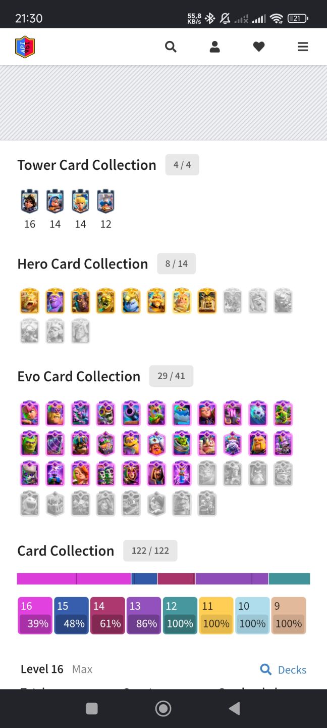 Conta Clash Royale | 48 Cartas Level 16 | 29 Evoluções | 8 Heróis