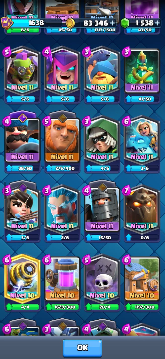 Conta clash royale 12k de troféus com todas as cartas