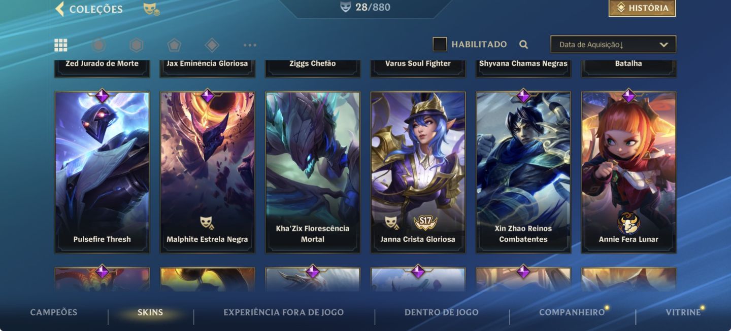 Conta wild rift com skin de passes, skin lendaria e miito mais