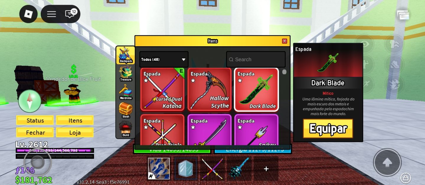 Conta de BLOX FRUITS com todas game pass e muitas frutas permanentes
