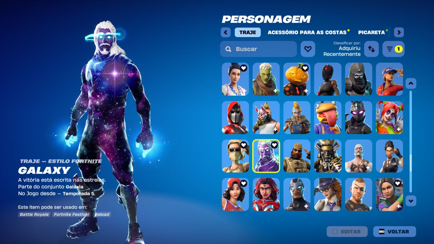 CONTA FORTNITE OG VETERANA | Galáxia Completo | Passes C1 | Pacotes Twitch