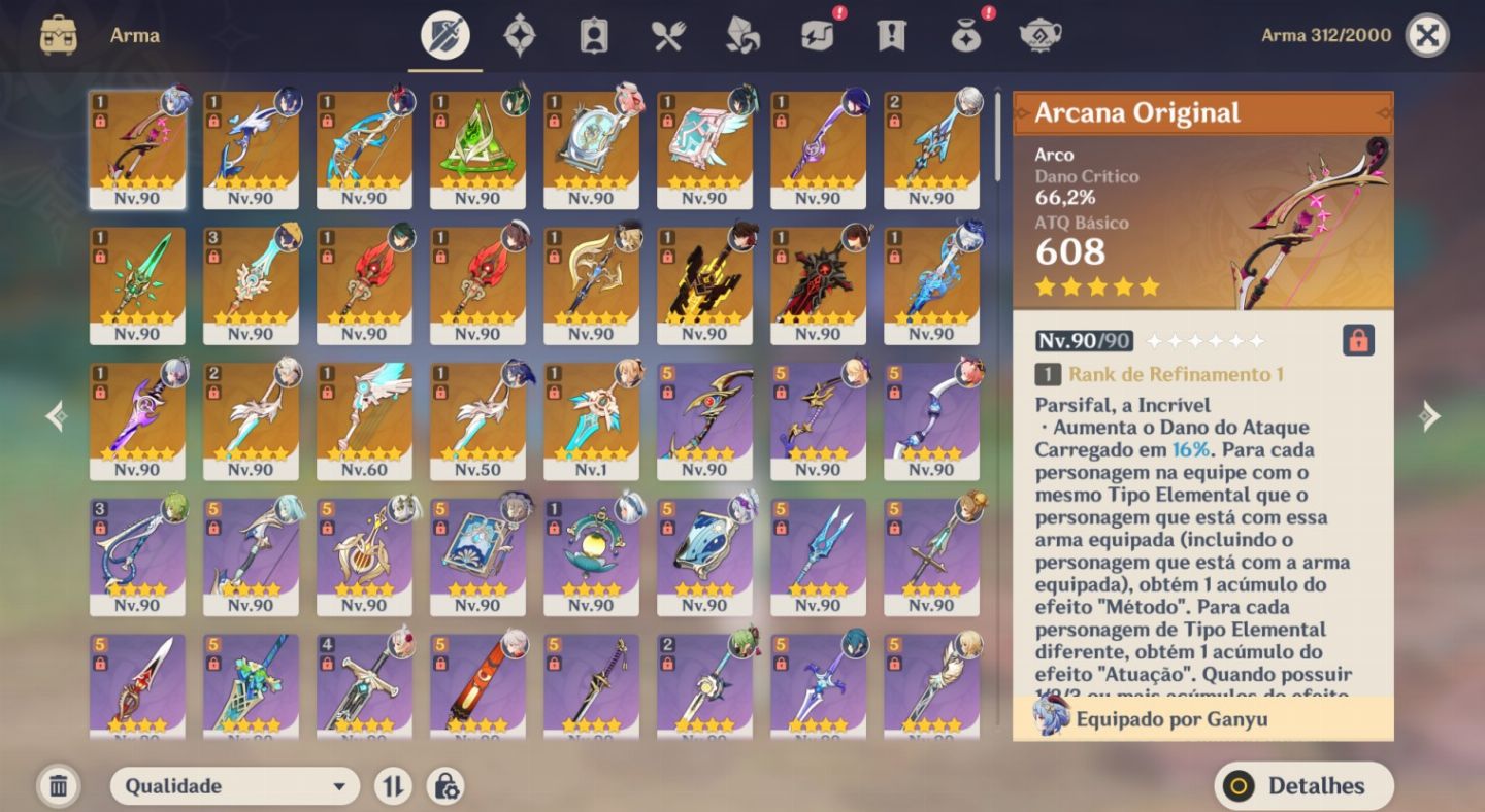 CONTA GENSHIN IMPACT AR60 HUTAO C4+BIS+SKIN, YELAN C2+SKIN+BIS E MUITO MAIS