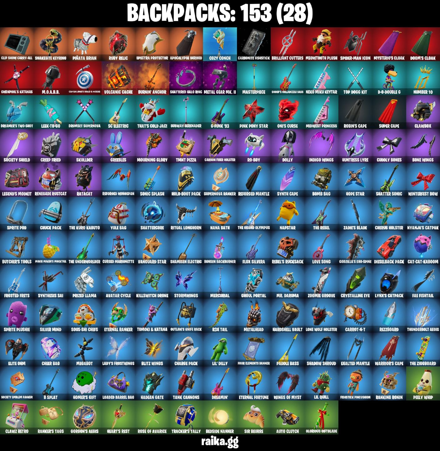 106 Skins - war machine, emma frost, doom, santa dogg, 1350 vbucks