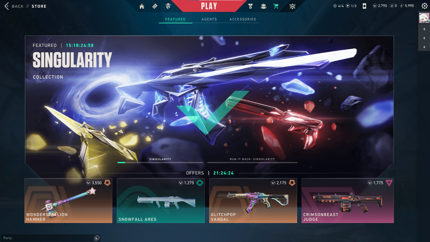 CONTA DE VALORANT COM PACOTE SINGULARIDADE MAIS DE 4K GASTOS EM SKINS