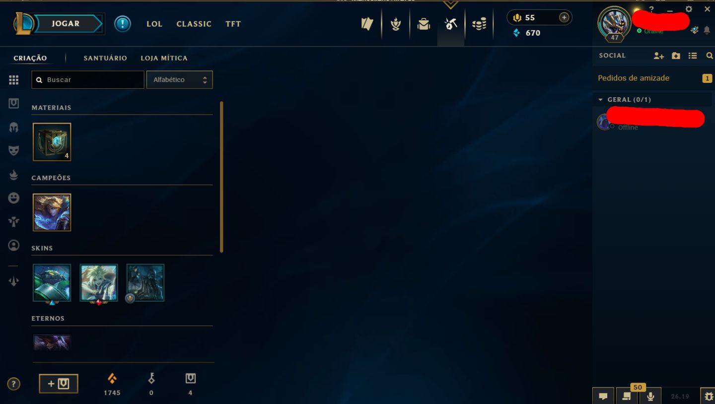 Conta lol level 47, elo mais alto platina, unranked